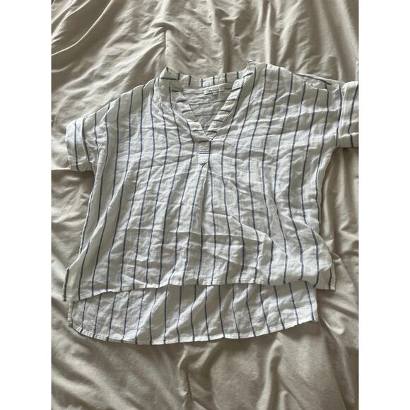 Madewell Lakeline Popover Shirt White and Blue Striped Size Small - Picture 7 of 7